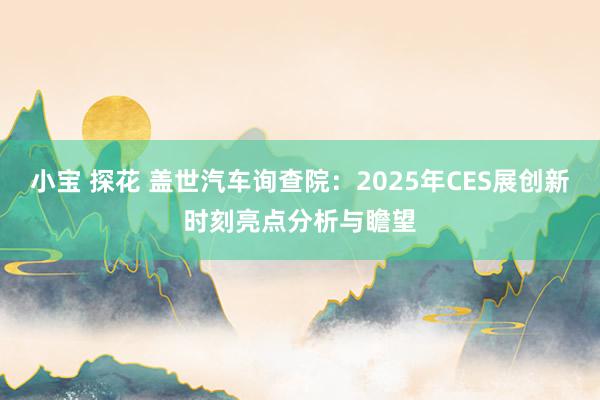 小宝 探花 盖世汽车询查院：2025年CES展创新时刻亮点分析与瞻望